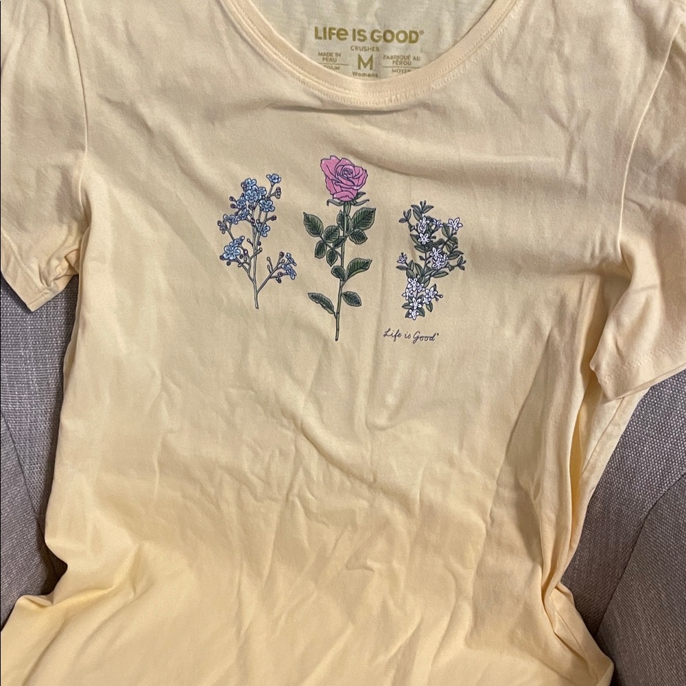 Life Is Good Pastel Yellow Floral Tee